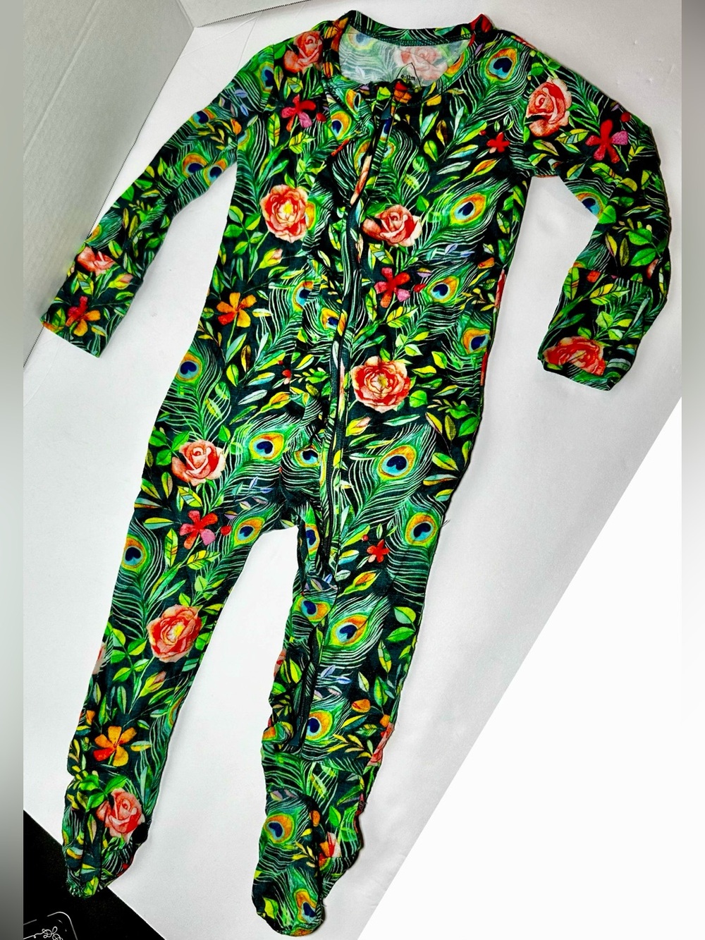 Muse Threads Bamboo Pajamas Floral Peacock Zipper Footie Sleeper Onesie 9-12m